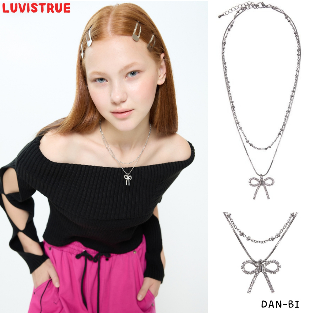[LUVISTRUE] Ch RIBBON necklace (สีเงิน) / สร้อยคอ ของแท้ 100% / ทุกวัน