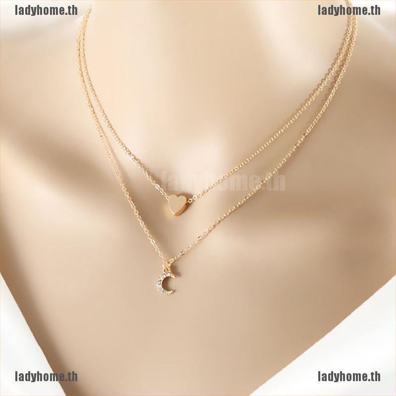 Ladyhome& ผู้หญิง หลายชั้น หัวใจ ดวงจันทร์ จี้ โช้กเกอร์ สร้อยคอ เครื่องประดับ