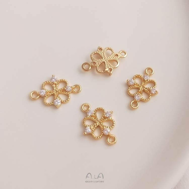 [Little Blu] จี้ทองแดง 14K ฝังเพทาย รูปใบโคลเวอร์สี่แฉก แฮนด์เมด