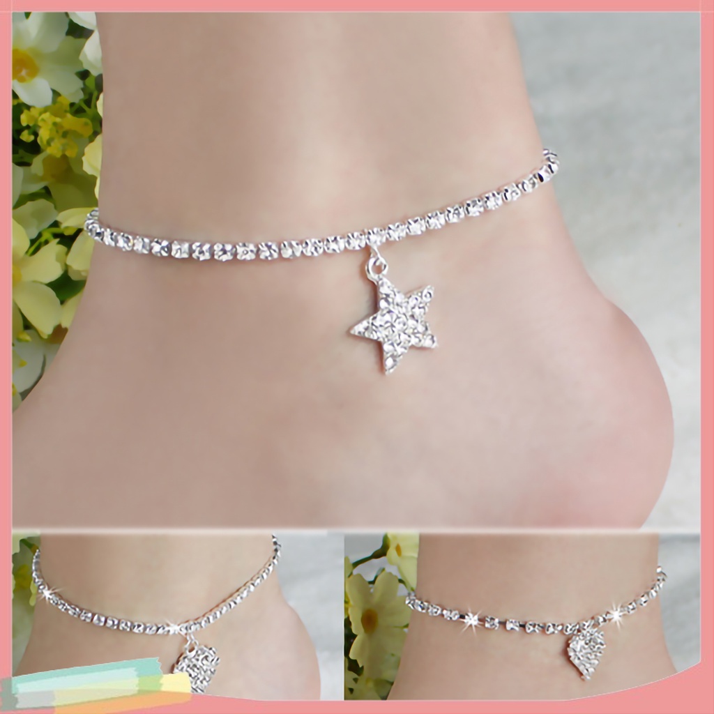 Lk-- สร้อยข้อเท้า จี้ดาวห้าแฉก ปรับได้ เครื่องประดับ พลอยเทียม ฝังโซ่เท้า สําหรับผู้หญิง