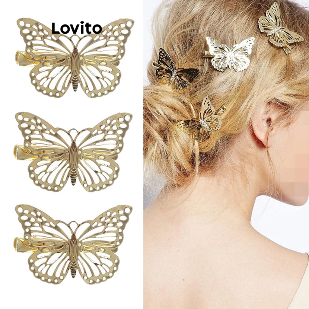 Lovito กิ๊บติดผม ทรงเว้าออก รูปผีเสื้อ สไตล์ลำลอง สำหรับผู้หญิง LFA03276 (สีขาว/สีออฟไวต์)