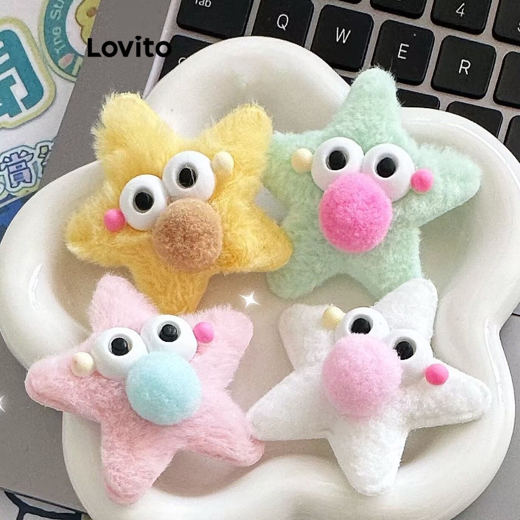 Lovito กิ๊บติดผม ผ้ากํามะหยี่ขนนิ่ม ลายการ์ตูนดาว ปอม น่ารัก สําหรับผู้หญิง LFA13918