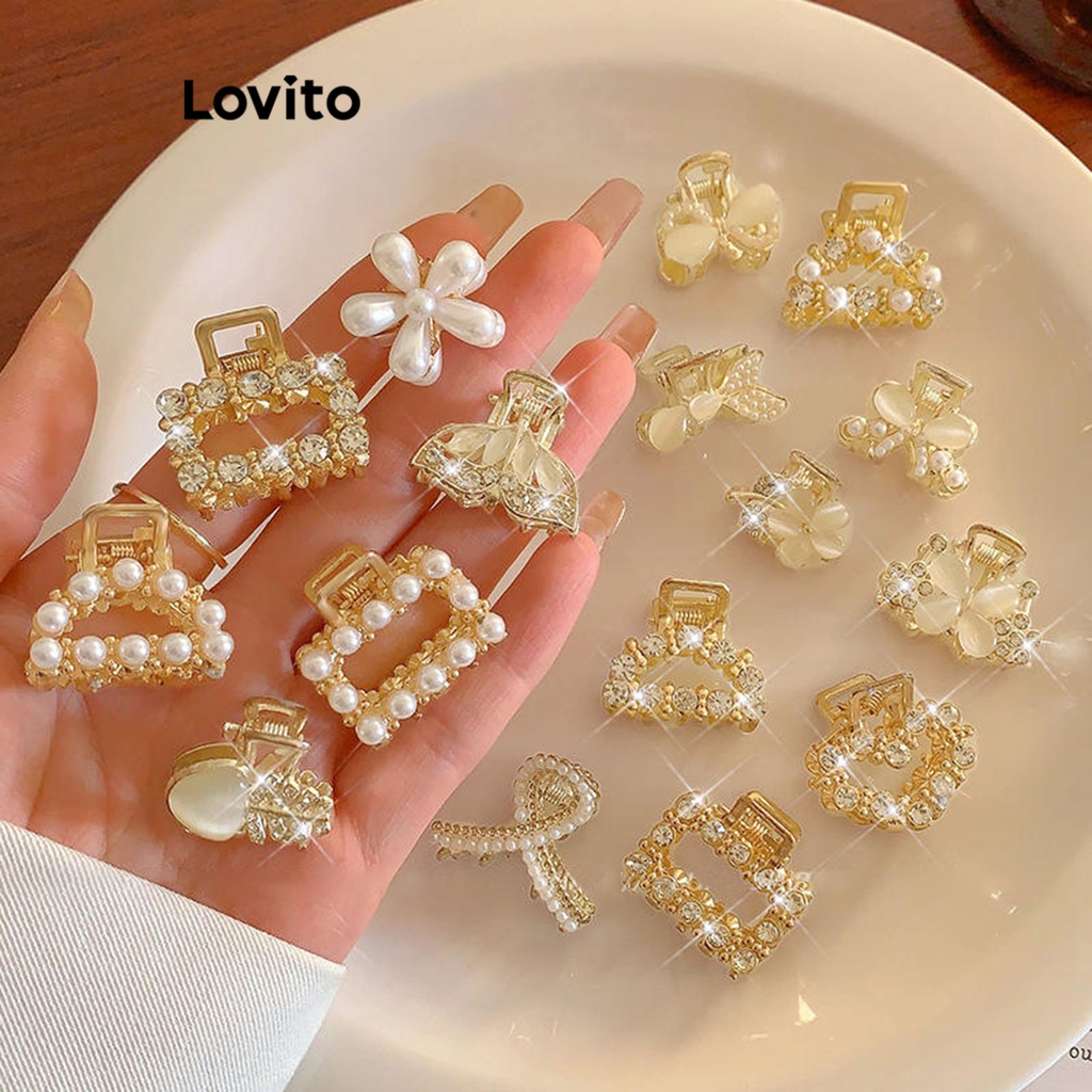 Lovito กิ๊บติดผมผู้หญิง แบบโลหะ สีพื้น สไตล์ลำลอง L63AD149