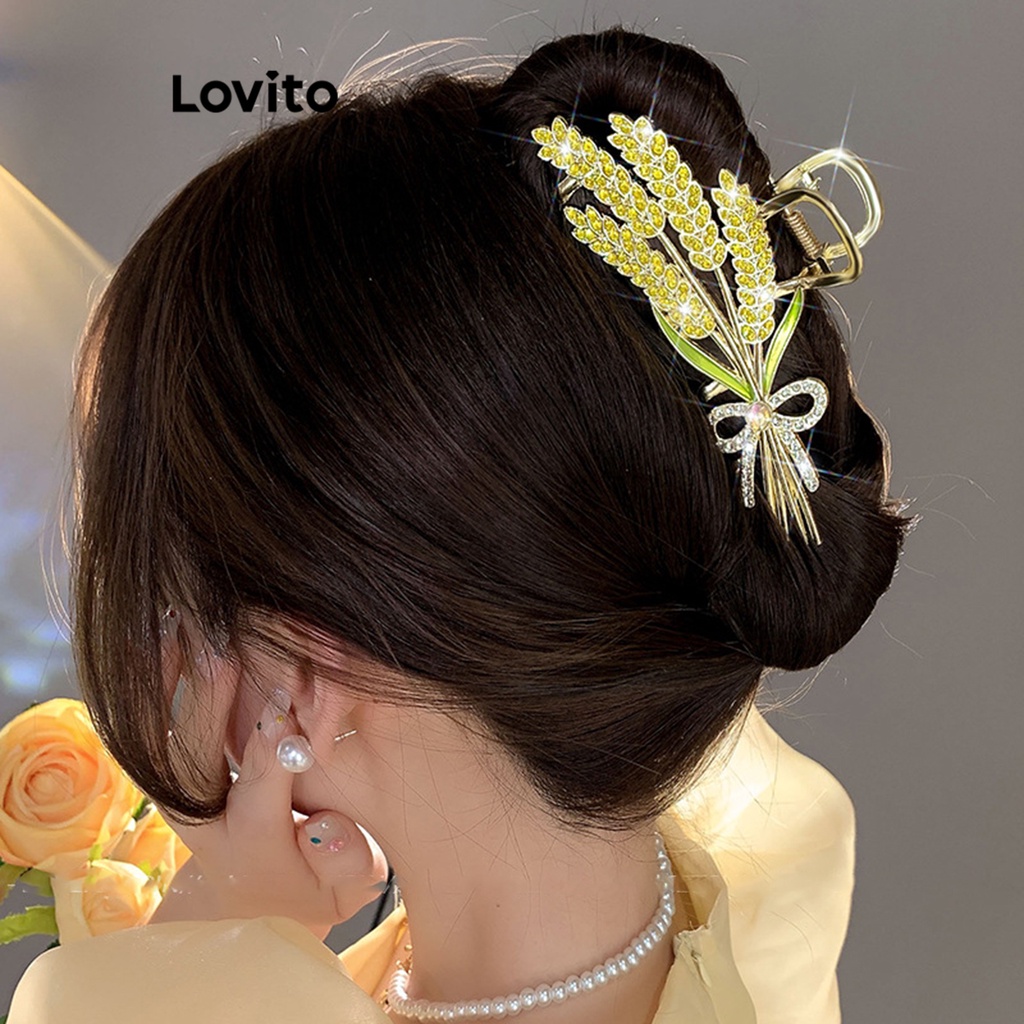 Lovito กิ๊บติดผมผู้หญิง โลหะ แต่งโบ สไตล์ลำลอง LFA02033 (ทอง/เหลือง)