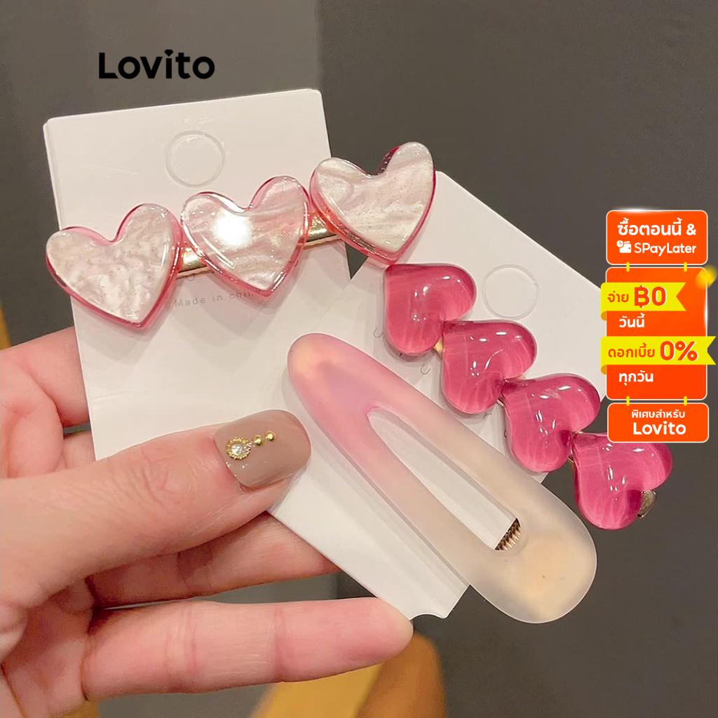 Lovito กิ๊บติดผมลำลอง เบสิก รูปทรงหัวใจ สำหรับผู้หญิง LNA09053 (สีชมพู)