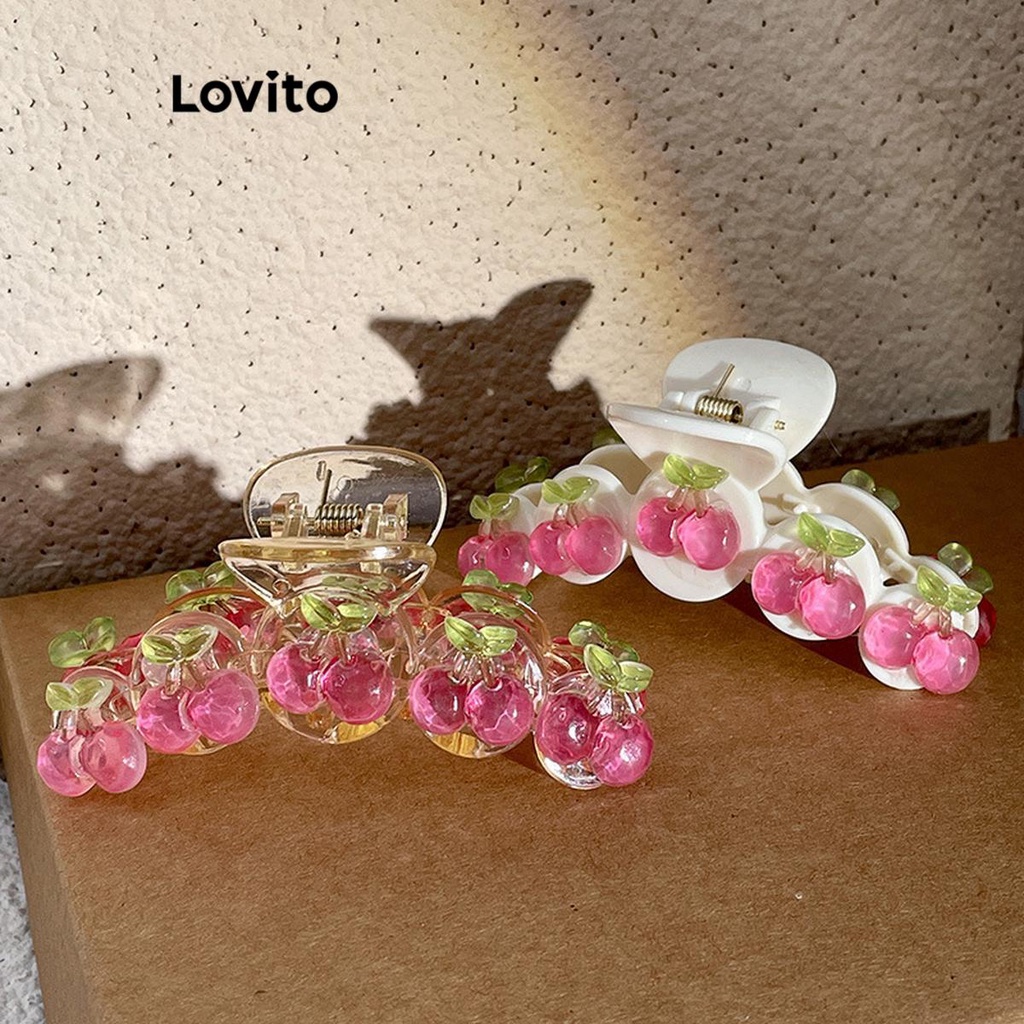Lovito คลิปหนีบผมผู้หญิง ลายผักและผลไม้ สไตล์น่ารัก LFA08069 (หลายสี/สีออฟไวท์)