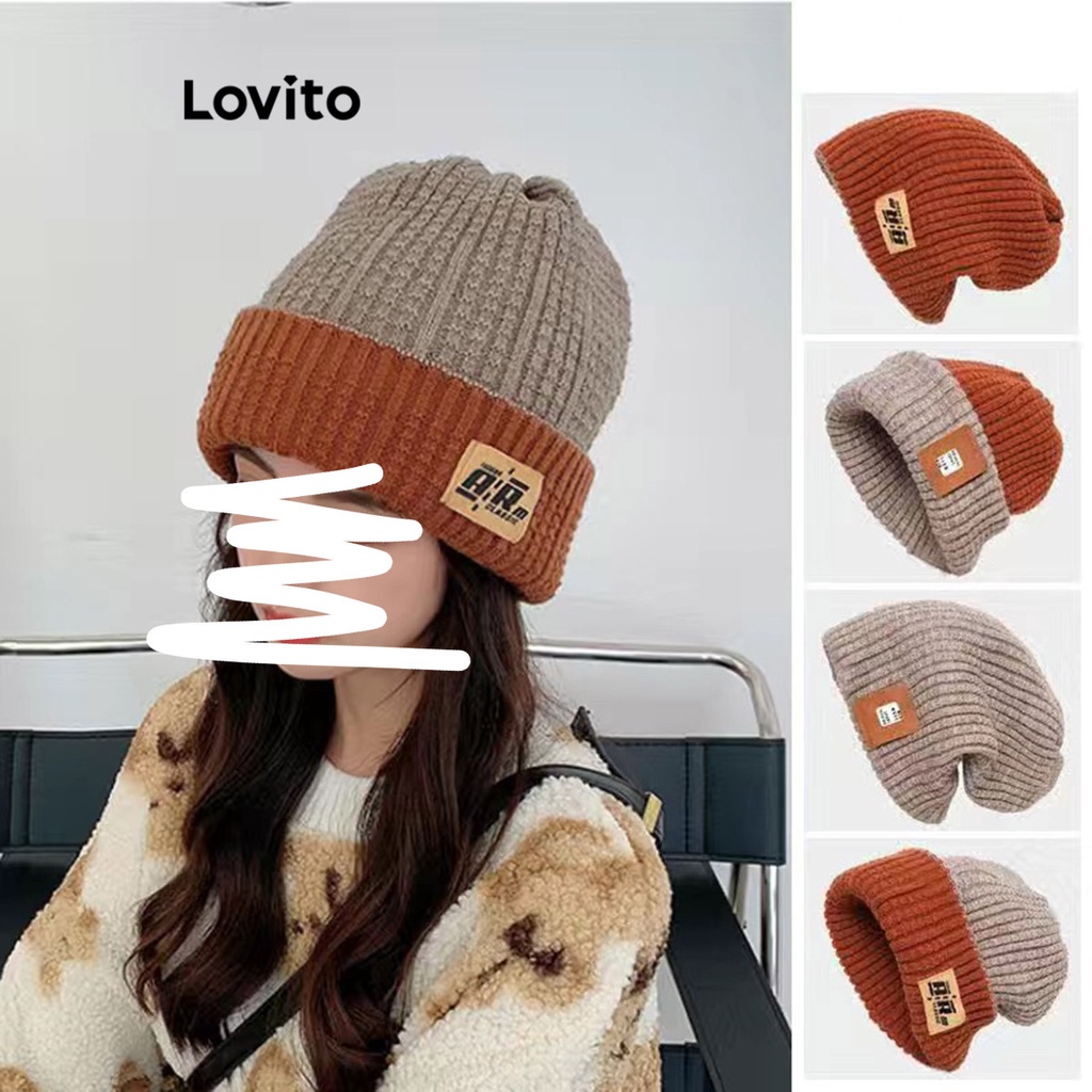 Lovito หมวกไหมผู้หญิง ใส่ได้ 4 สไตล์ เย็บแต่งแพทช์ สีเรียบ สไตล์ลำลอง LFA11178