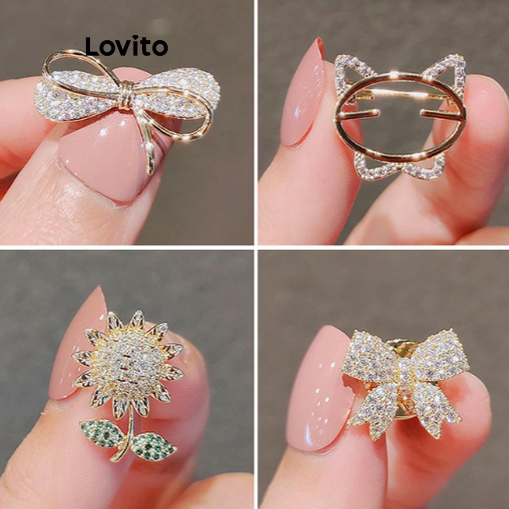 Lovito เข็มกลัดผู้หญิง รูปดอกไม้ โบว์ การ์ตูน สไตล์น่ารัก LFA09648