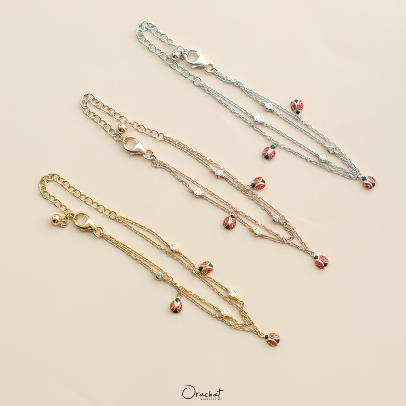 Luck be a ladybug 100 H&A bracelet. (สร้อยข้อมือเงินแท้ จี้ลายเต่าทอฃนำโชค ใส่ลุยได้ ไม่ลอกไม่ดำ)