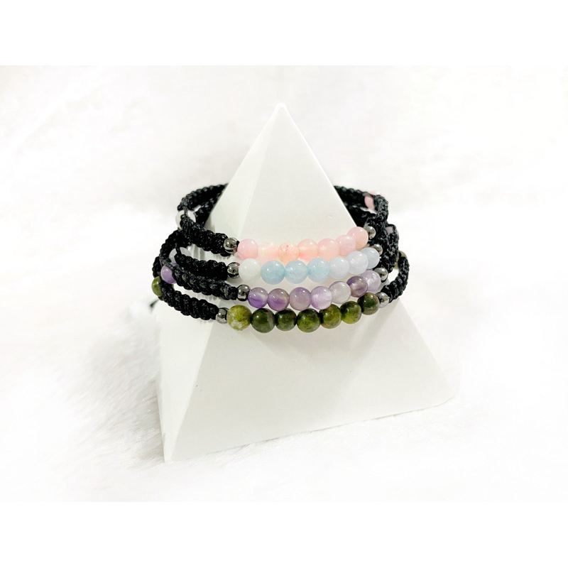 Lucky Stone  กำไลข้อมือหินมงคลแท้ 3 mm มินิมอล เชือกถักอย่างดี สำหรับสายมู การงาน การเงิน ความรัก ฝ