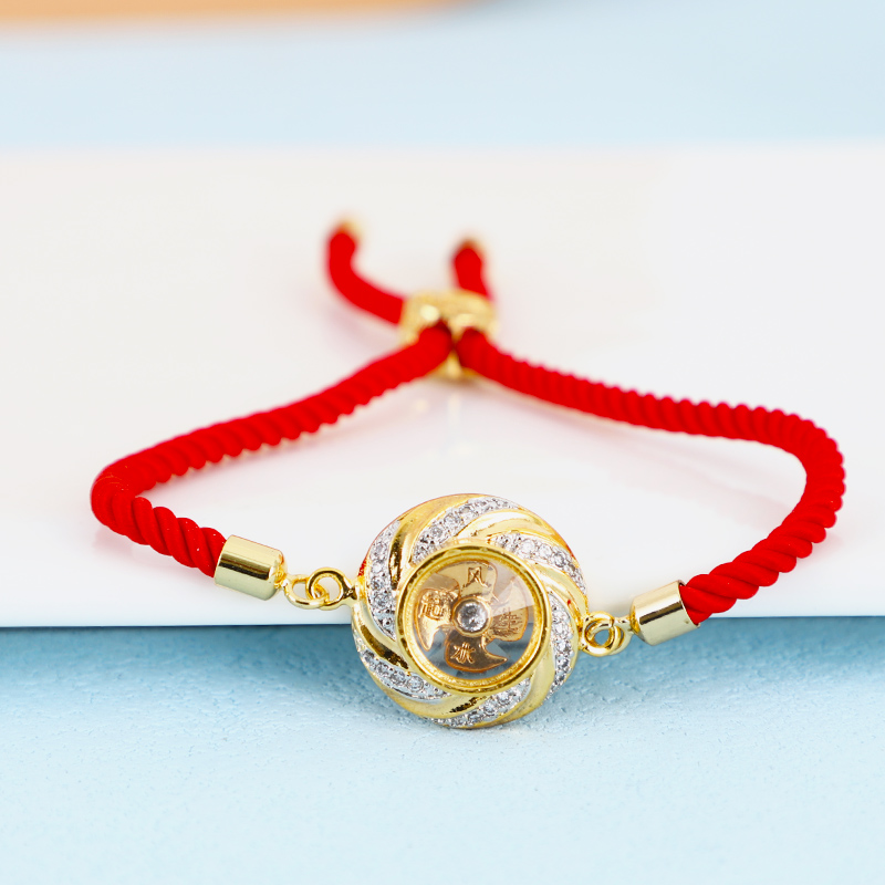 Lucky Windmill สร้อยข้อมือเทอร์โบ ชุบทอง 18K ไม่จางหาย สีแดง สําหรับผู้หญิง