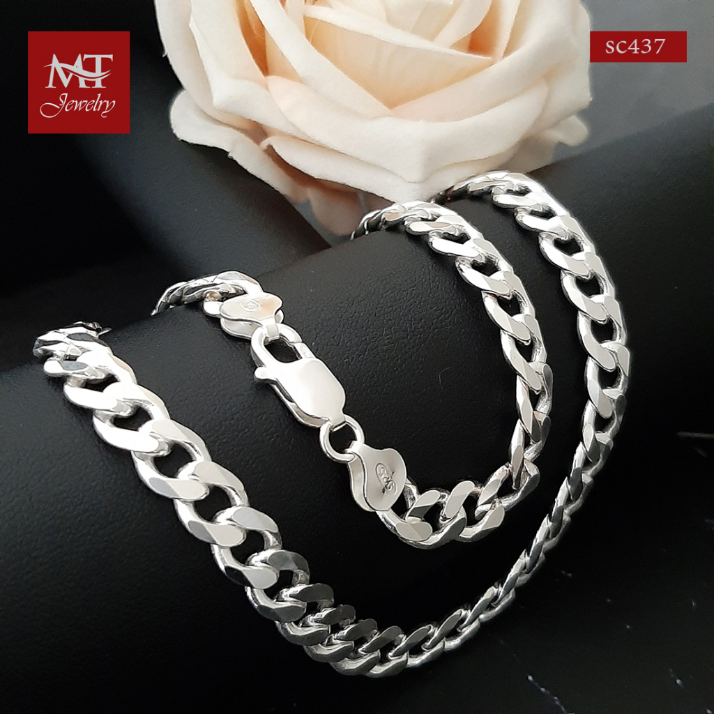 MT สร้อยคอเงินแท้ ลายเลส งานอิตาลี กว้าง 8 มม. ยาว 22 นิ้ว 925 Sterling Silver Curve Chain (sc437) MT Jewelry มณีธารา