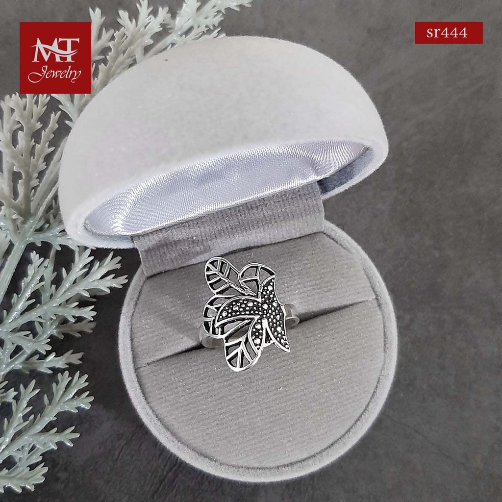 MT แหวนเงินแท้ ใบไม้ งานรมดำ ไซส์: 54, 56, 59, 60 Sterling Silver Ring (sr444) MT Jewelry มณีธารา