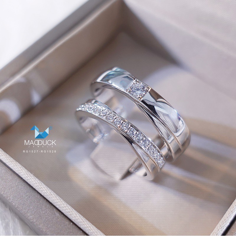 Madduckjewels แหวนเงินแท้ เพชร CZ ชุบโรเดียม RG1528-RG1527