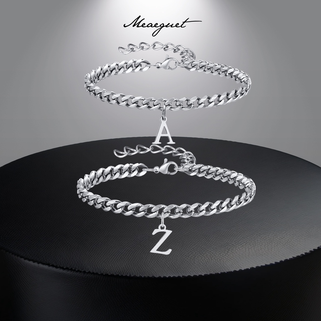 Meaeguet A-Z สร้อยข้อมือสเตนเลส จี้ตัวอักษร 26 ตัว ประดับเพทาย ของขวัญ สําหรับผู้ชาย DIY