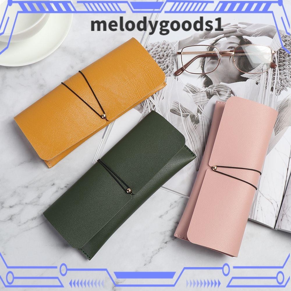 Melodygoods1 กระเป๋าใส่แว่นตา หัวเข็มขัดพับได้ แบบพกพา สีพื้น กระเป๋าเก็บแว่นตา