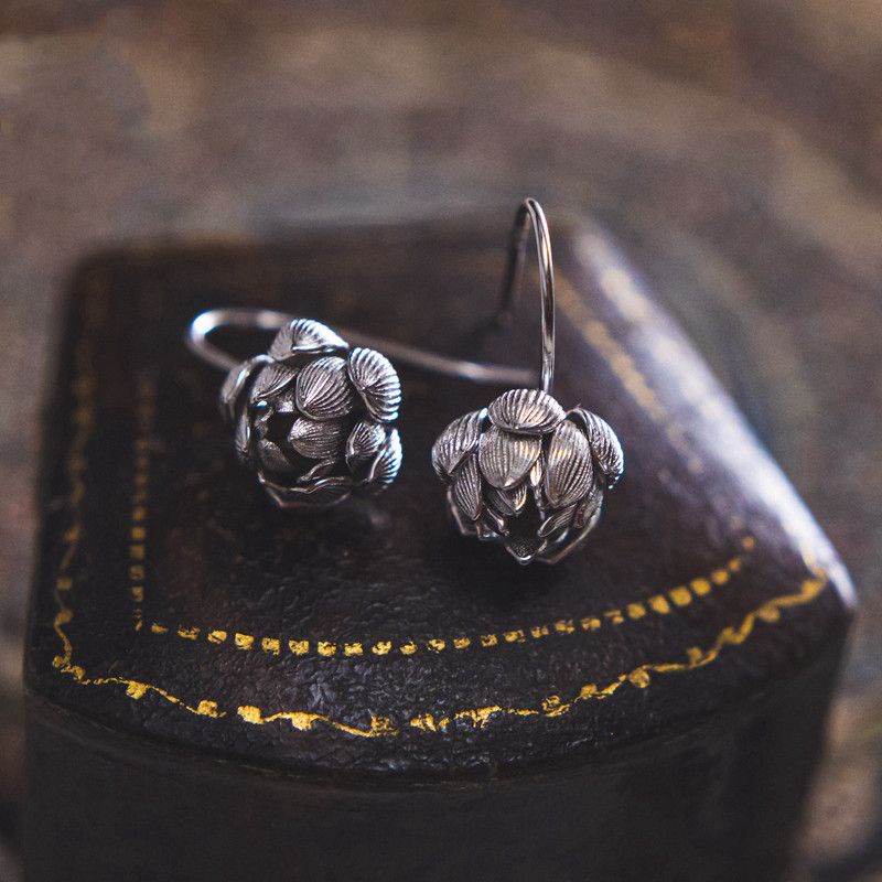 Miyan {Bowl Lotus} ต่างหูเงิน S925 รูปดอกบัว สามมิติ สไตล์จีน