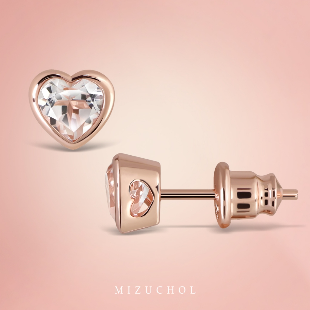 Mizuchol- ต่างหูเงินแท้ประดับพลอยแท้ White Topaz -Mini Heart Earrings
