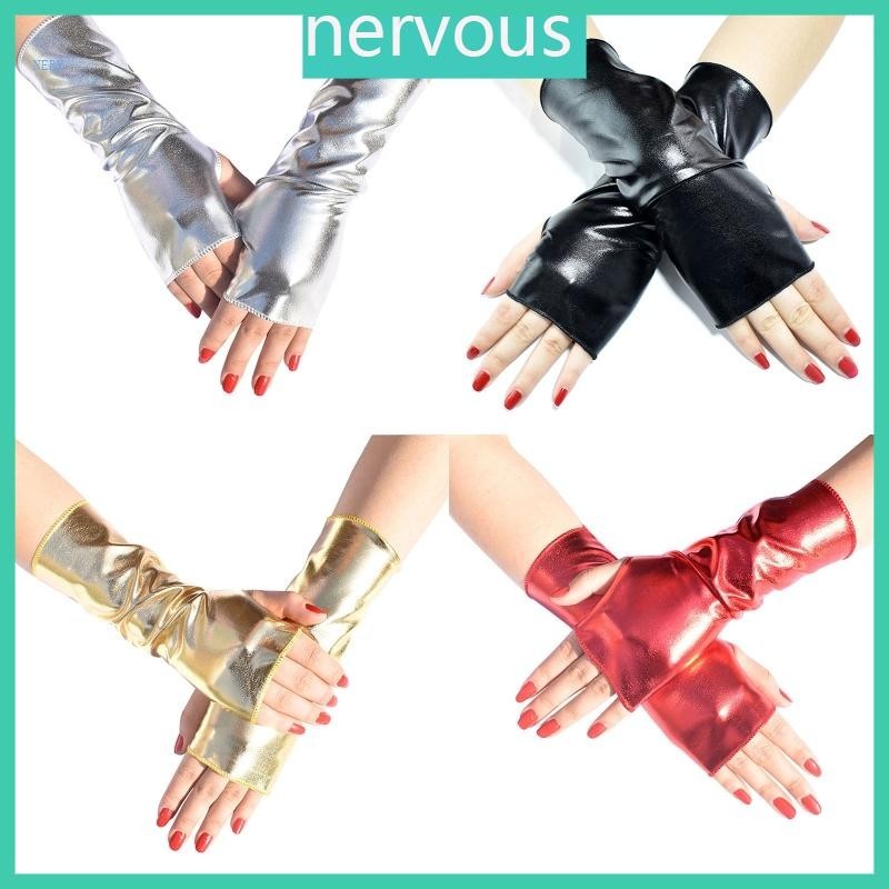 Nerv ถุงมือหนัง แบบสั้น สไตล์พังก์ ไม่มีนิ้ว สําหรับแต่งตัวฮาโลวีน