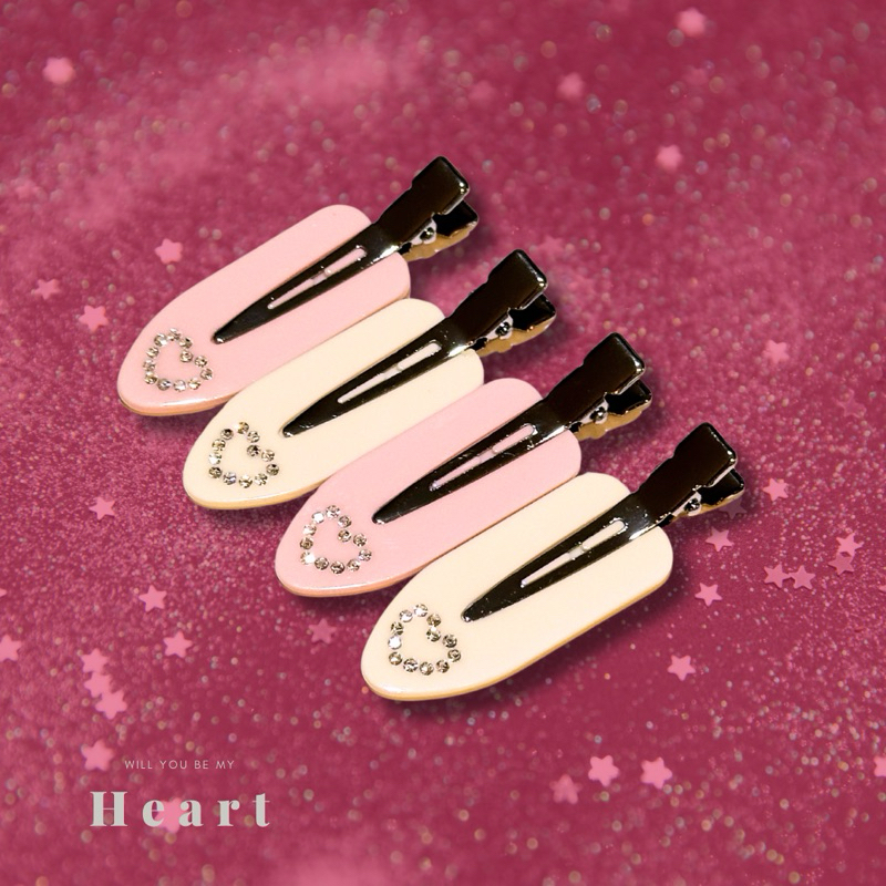 No-Cease Hairclip Heart4pcs: กิ๊บติดผม กิ๊บแบน กิ๊บหนีบผม ประดับคริสตัลหัวใจ สีครีม แชะ สีชมพู 4ชิ้น