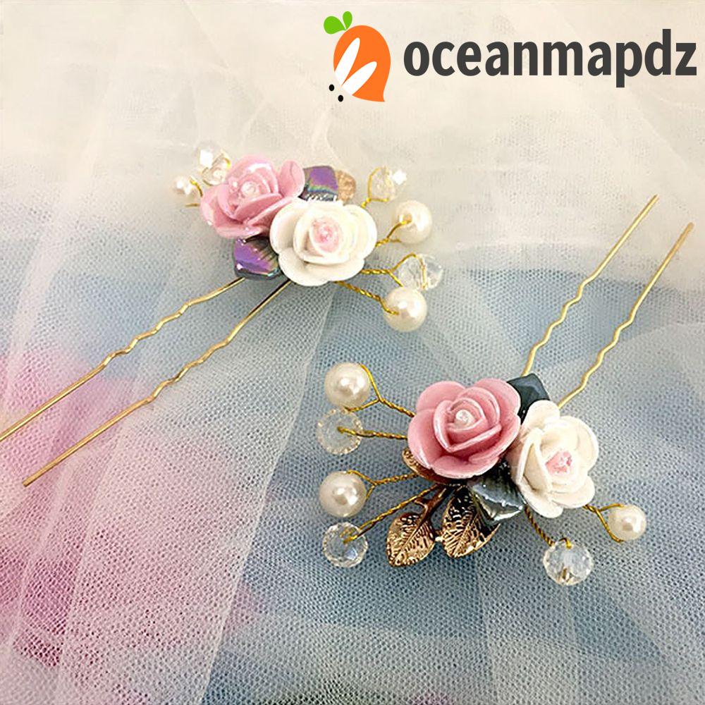 Oceanmapdz กิ๊บติดผม เซรามิค คริสตัล รูปใบไม้ สไตล์โบราณ เครื่องประดับผม สําหรับเด็กผู้หญิง