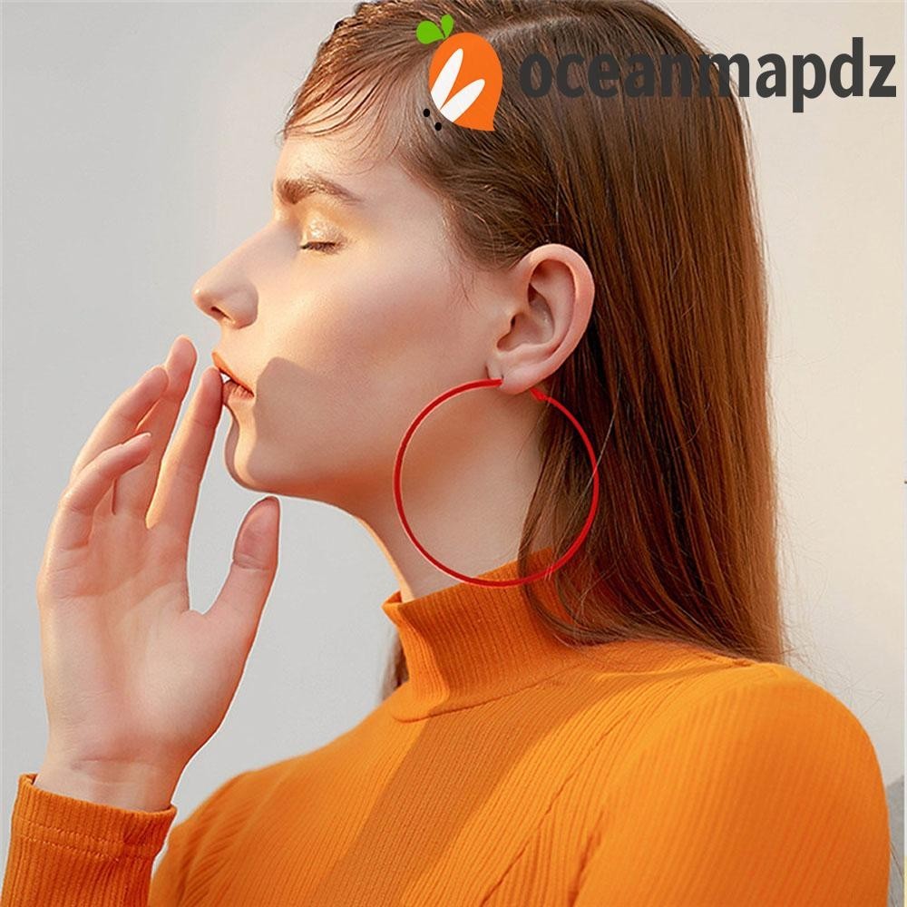 Oceanmapdz ต่างหูห่วง คลาสสิก วงกลมใหญ่ สีแคนดี้ ผู้หญิง เครื่องประดับจัดงานแต่งงาน