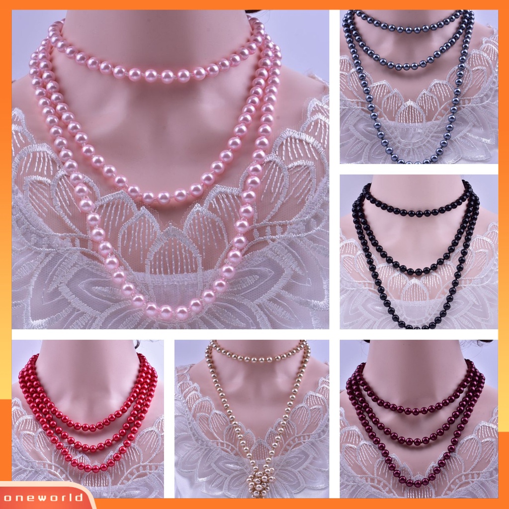 |Oneor| สร้อยคอไข่มุกเทียม สร้อยคอมุกเทียม คลัสเตอร์แก้ว ยาว จําลอง สําหรับครบรอบ