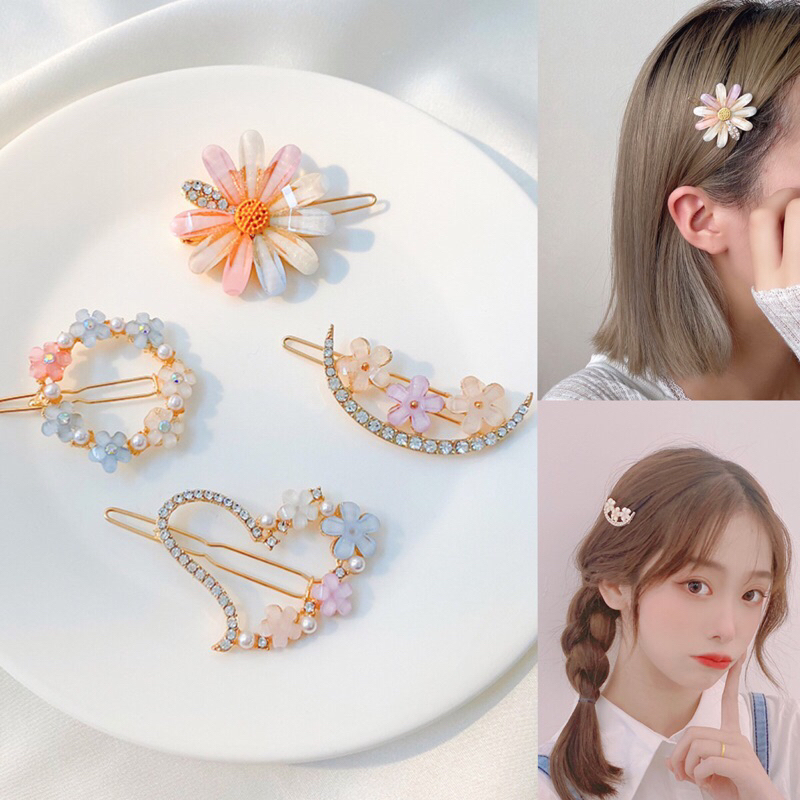 PASUAY กิ๊บดอกไม้ กิ๊บหัวใจ ประดับเพชรเทียม คริสตัลเทียม หลากสี | กิ๊บเพชร กิ๊บคริสตัล
