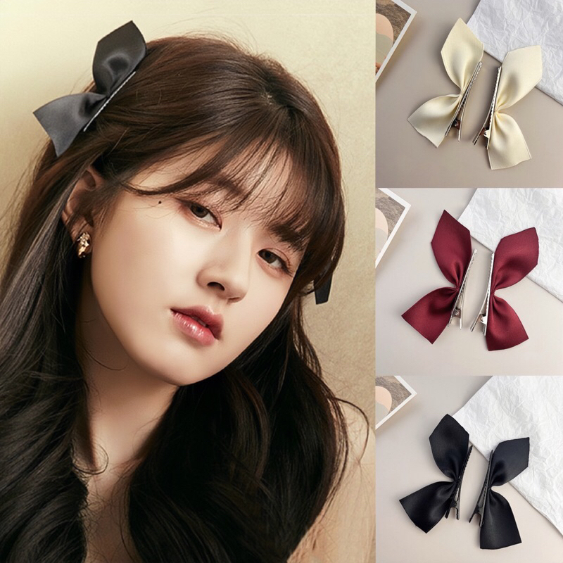 PASUAY กิ๊บโบว์จีซู [1 คู่] โบว์หูเอลฟ์ ริบบิ้นเกาหลี ลื่นเงา | โบว์ติดผม กิ๊บจีซู