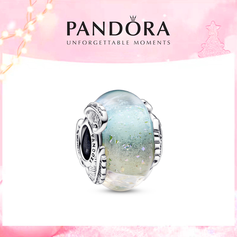 Pandora  แก้วมูราโน่หลากสี & จี้เครื่องประดับขนนกโค้ง Charm จี้เงิน Charms สร้อยข้อมือ Charms