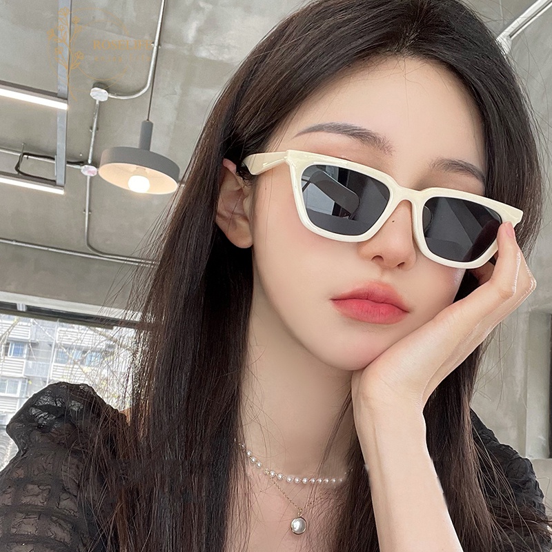 Roselife Ins แว่นตากันแดด GM ทรงแคบ กรอบแคบ ป้องกัน UV400 สีดํา สไตล์วินเทจ สําหรับผู้หญิง และผู้ชาย