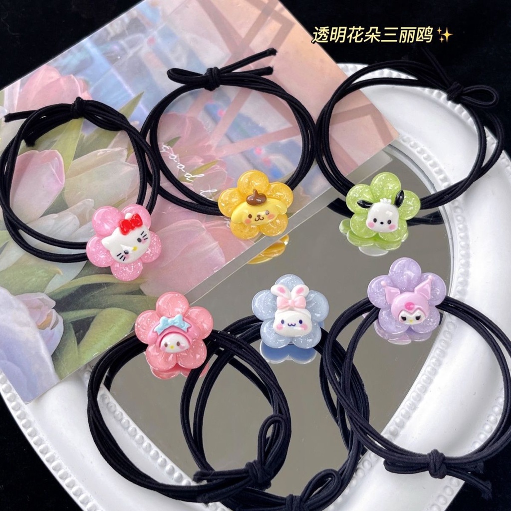 SANRIO ยางรัดผม แบบใส ลายการ์ตูนซานริโอ้น่ารัก อเนกประสงค์ สําหรับนักเรียน