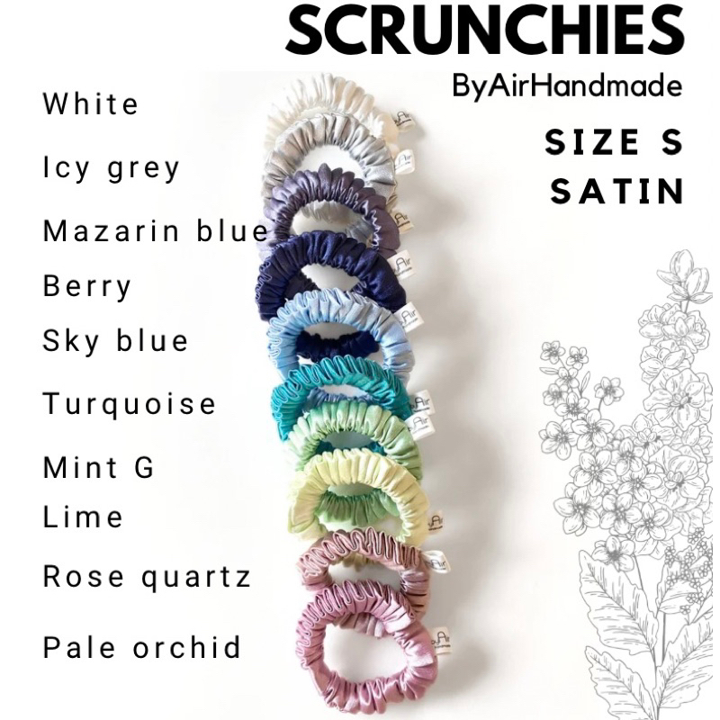 SCRUNCHIES ยางมัดผมโดนัท (2 ชิ้น) ผ้าซาตินเนื้อดี มันเงา วิบวับแบบหรูขนาดเล็ก SCRUNCHIES size S