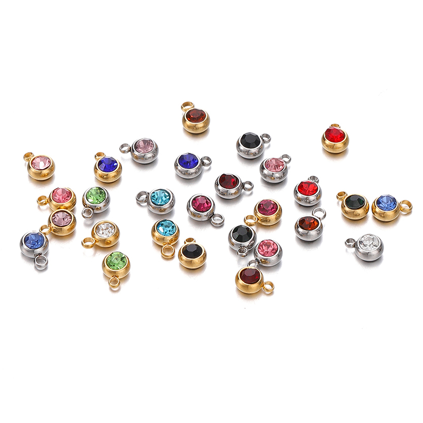 ST.KUNKKA 5 ชิ้น/ถุงสแตนเลส Birthstone จี้,สแตนเลสเพทายจี้สำหรับเครื่องประดับ DIY ทำของขวัญ