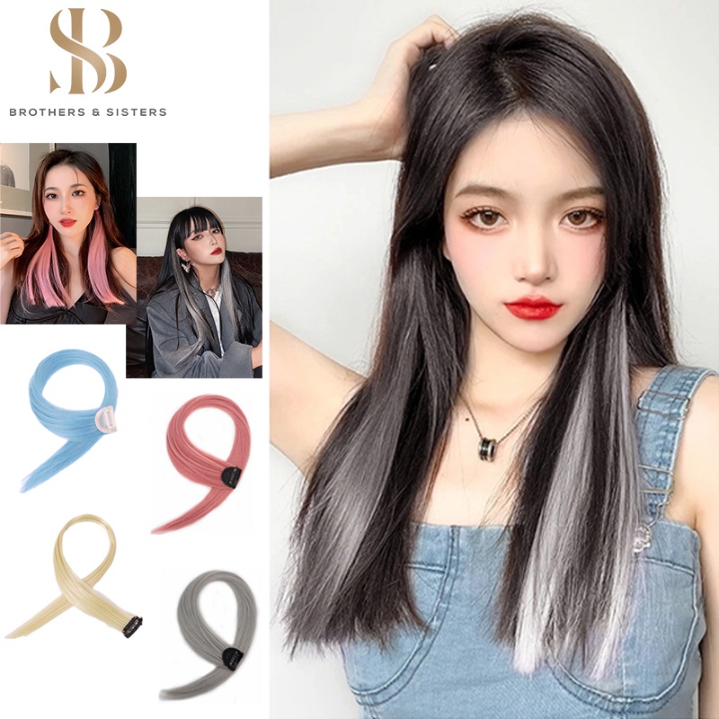 Shiny B&S  New แฮร์พีช ผมปลอม ไฮไลท์ สีชมพู ผมตรง 55 ซม.