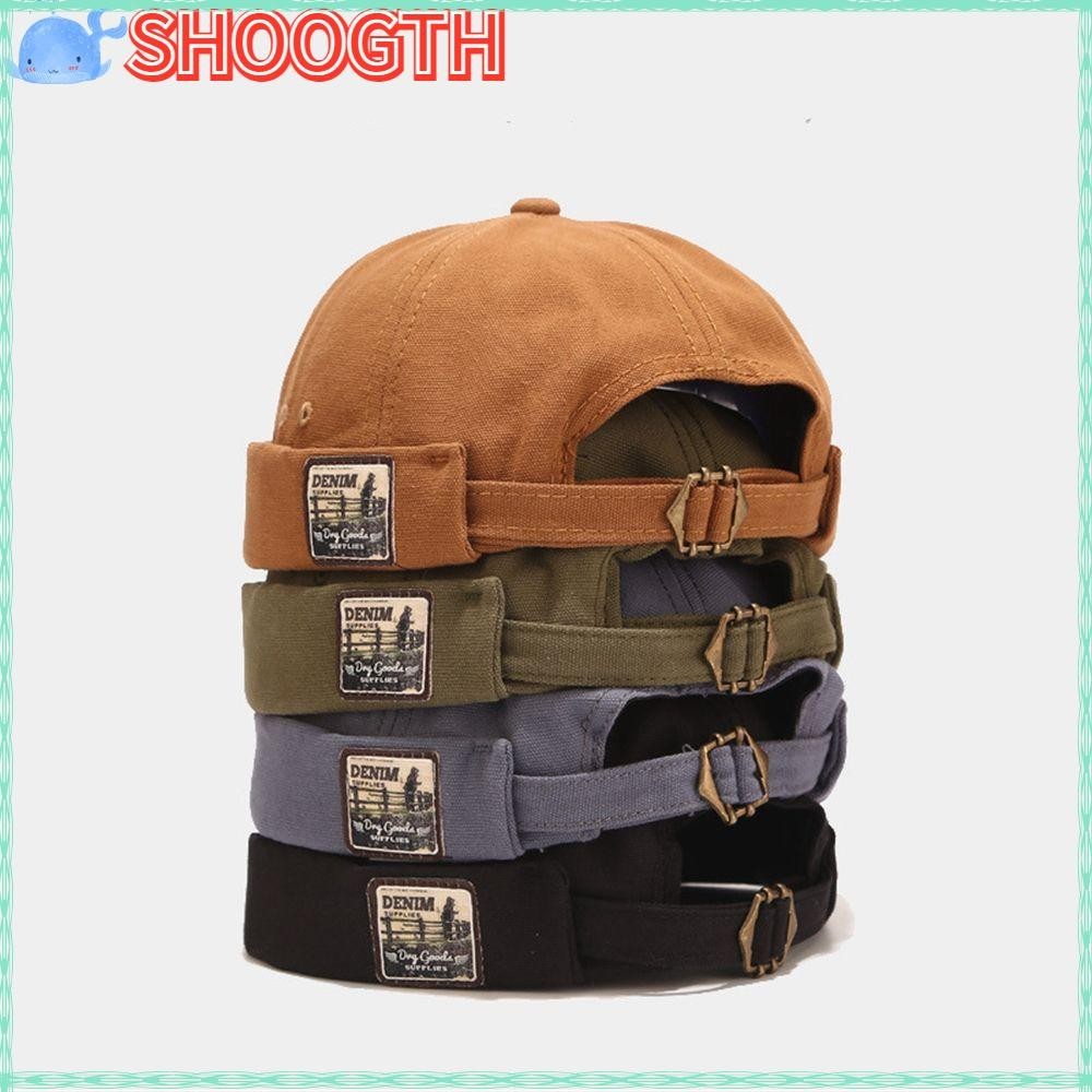 Shoogth หมวกบีนนี่ ผ้าฝ้าย ทรงโดมแตงโม ปรับขนาดได้ แฟชั่นเรโทร สําหรับผู้ชาย
