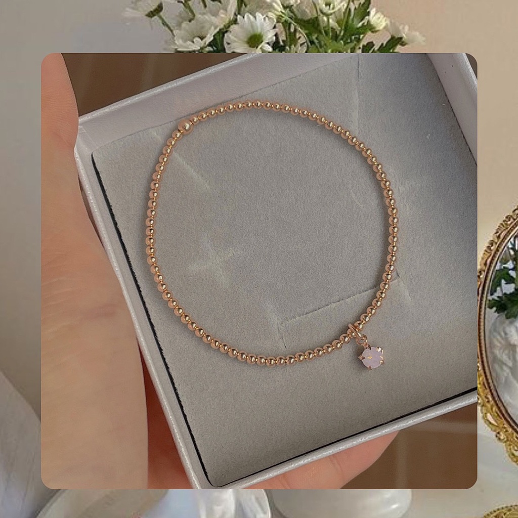 SissyJewelry //ข้อมือเงินแท้ รุ่นเอ็นยืดโรสโกลด์ ประดับ จี้พลอยกลมจิ๋ว 4mm )  Free gift box