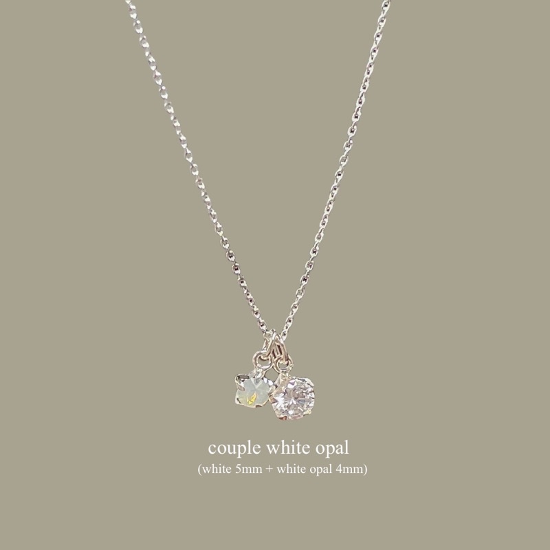 SissyJewelry // สร้อยคอเงินแท้ รุ่น couple mini chain(พลอยกลมขาว 5mm + กลม4mm) )  Free gift box