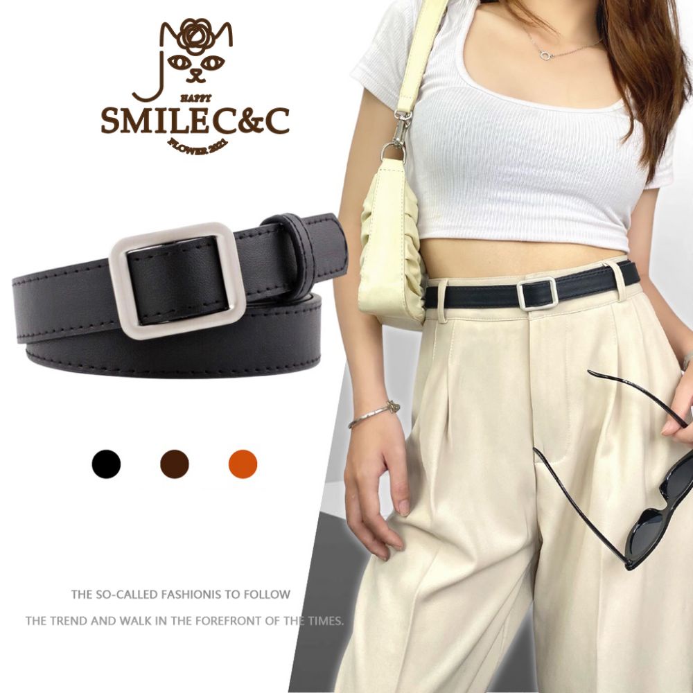 SmileFairyCC【COD & พร้อมส่ง】ulzzang เข็มขัด ทรงสี่เหลี่ยมผืนผ้า ไม่มีรู 2.3 ซม. สําหรับผู้หญิง นักเรียน