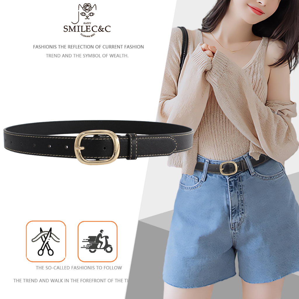 SmileFairyCC【COD & พร้อมส่ง】เข็มขัดหนัง หัวเข็มขัดอัลลอยด์ ลําลอง สําหรับผู้หญิง