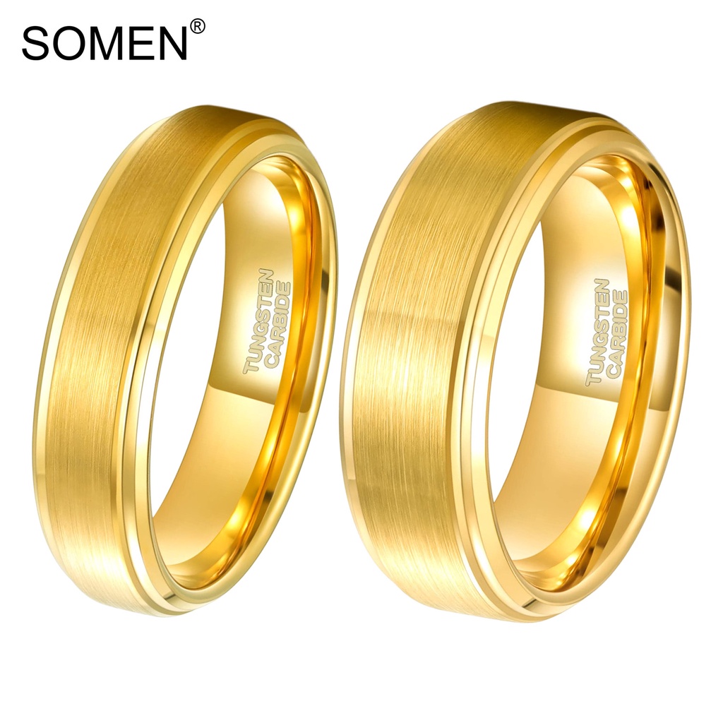 Somen แหวนทังสเตน 6 มม. 8 มม. สีทอง สําหรับผู้ชาย ผู้หญิง งานแต่งงาน ขนาด 5-14