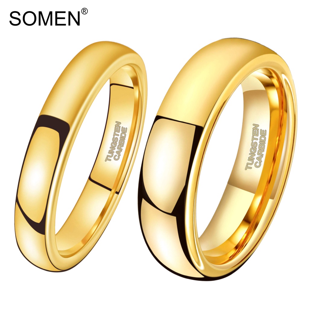 Somen แหวนทังสเตน ขัดเงา สีทอง หรูหรา 4 มม. 6 มม. ใส่สบาย ไซซ์ 4-14.5 สําหรับผู้หญิง ผู้ชาย