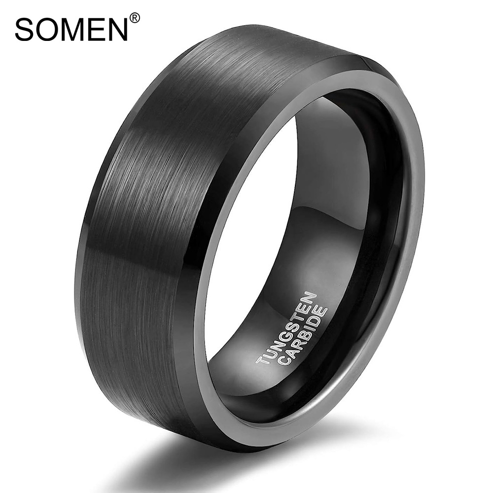 Somen แหวนแต่งงานทังสเตน 8 มม. สําหรับผู้หญิง ผู้ชาย ขอบเอียง ใส่สบาย ขนาด 6-15