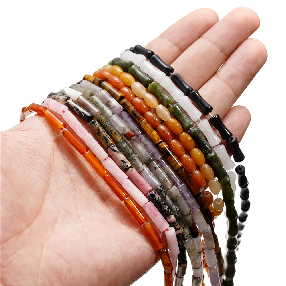 St.kunkka ลูกปัดหินไม้ไผ่ธรรมชาติ 5x12 มม. 1 สาย สําหรับทําเครื่องประดับ DIY