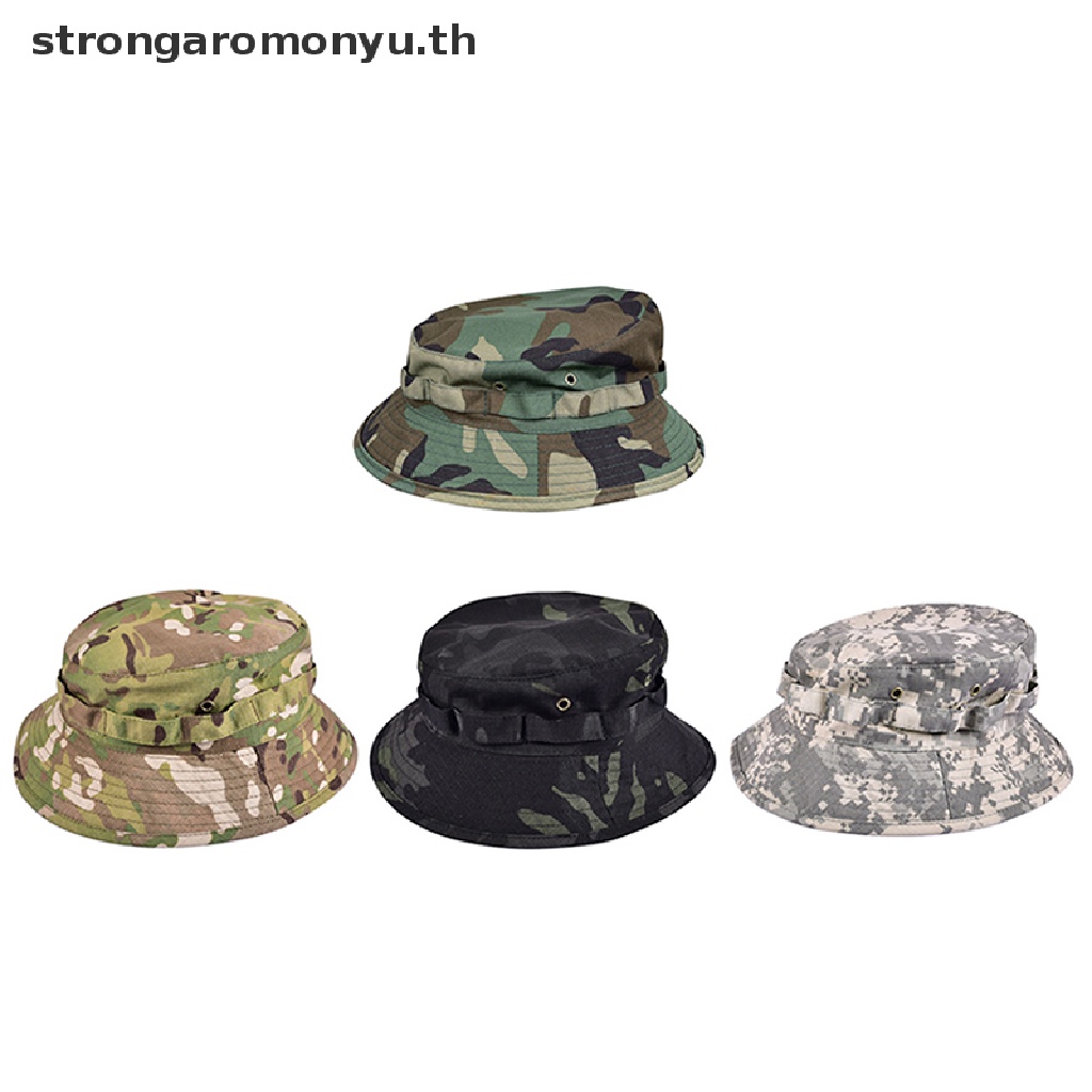 Strongaromonyu Boonie หมวกบักเก็ต ผ้าฝ้าย ลายพราง กันแดด สําหรับผู้ชาย ผู้หญิง ตกปลา