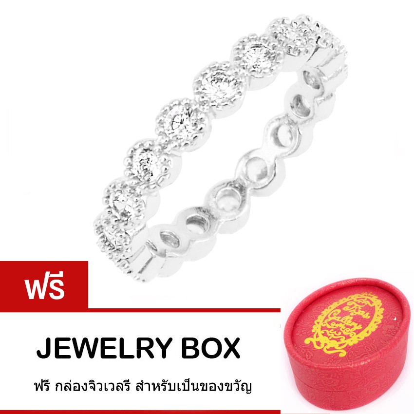 Tips Gallery แหวน เงินแท้ 925 หุ้ม ทองคำขาว ฝัง เพชร CZ Brilliant Diamonds Eternity Design TRS074
