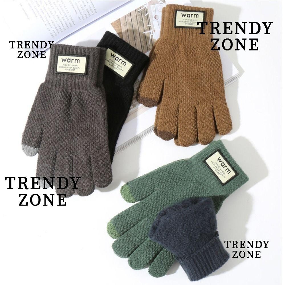 Trendyzone ถุงมือผ้าถัก กันลม ให้ความอบอุ่น สีพื้น สไตล์เกาหลี สําหรับผู้ชาย