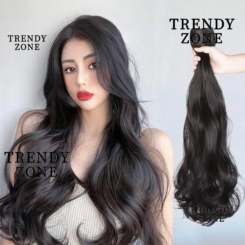 Trendyzone วิกผมหยิก รูปตัว U ผมยาว สีดํา