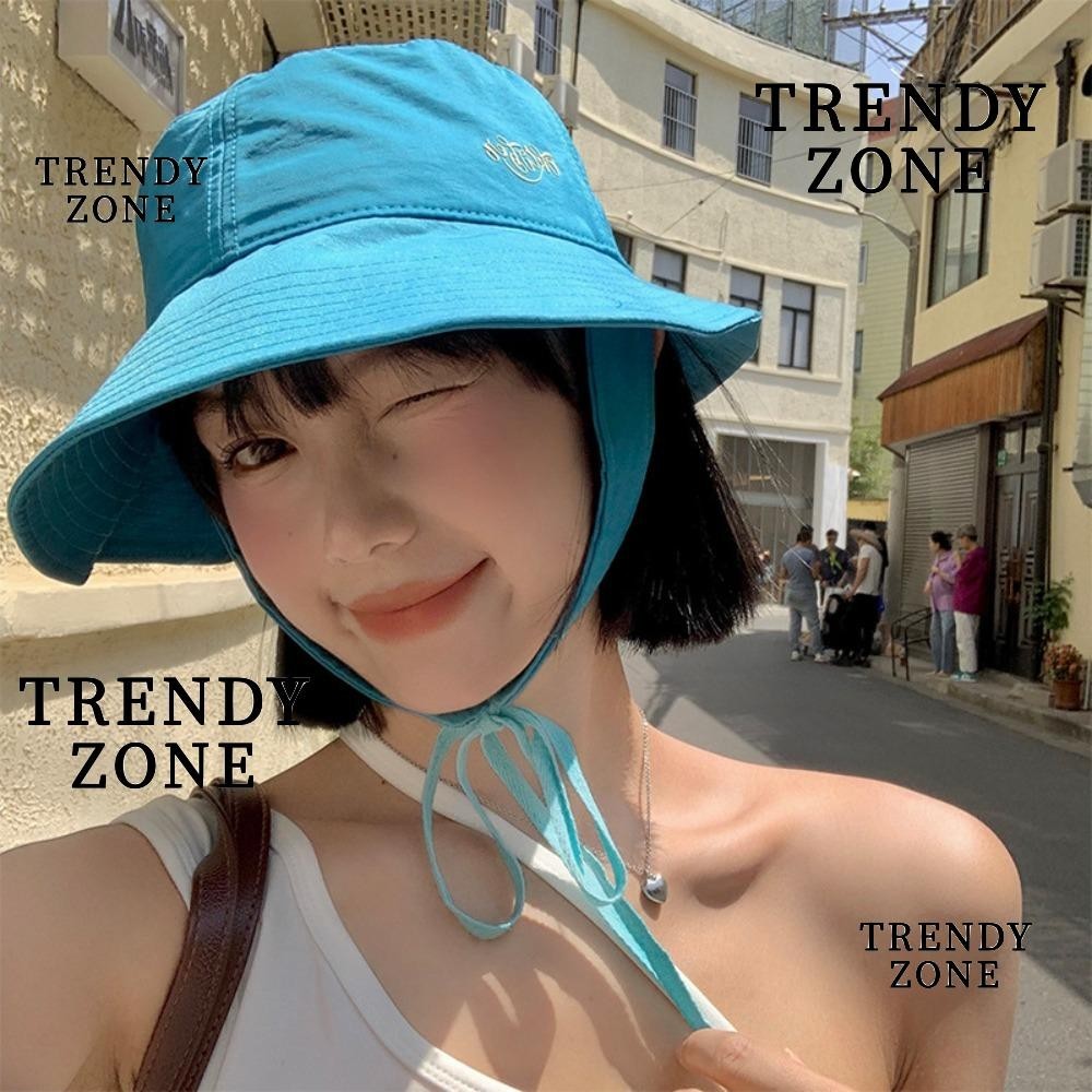 Trendyzone หมวกปีกกว้าง ป้องกันแดด ระบายอากาศ พร้อมสายสตริง สําหรับผู้หญิง