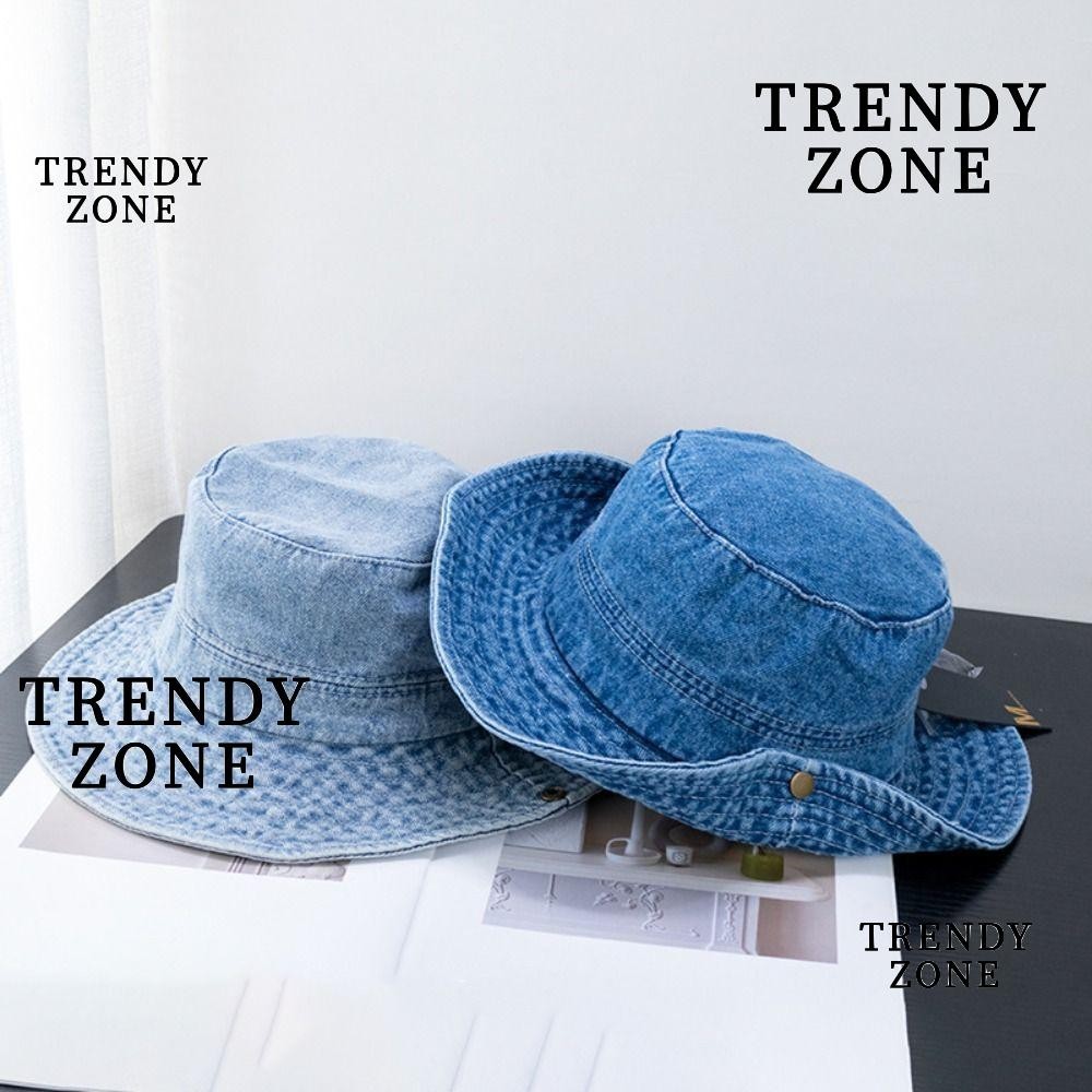 Trendyzone หมวกปีกกว้าง ผ้ายีน กันแดด พับได้ แฟชั่นสไตล์ชาวประมง สําหรับชายหาด